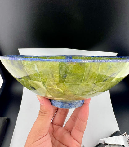 Polished Green Stone & Lapis Lazuli Bowl – 647g, 155mm