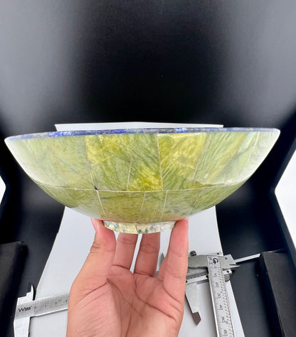 Polished Green Stone & Lapis Lazuli Bowl – 825g, 180mm