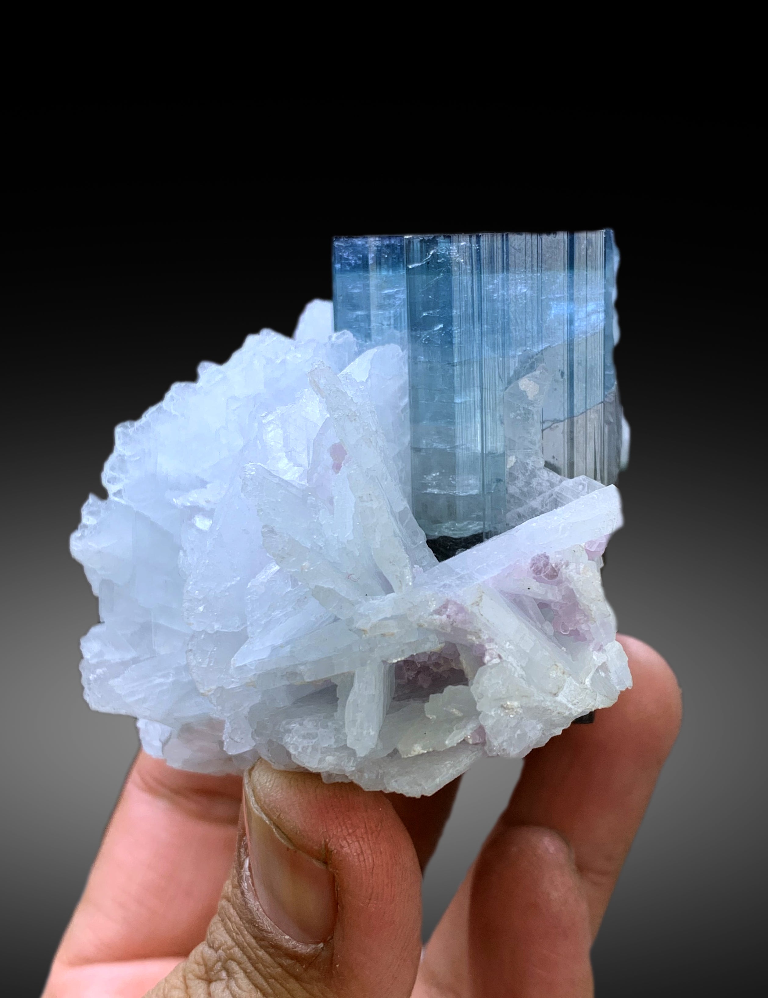 Neon Blue Tourmaline with Cleavelandite Albite Karankarey Mine, Kunar Afghanistan - 377 gram