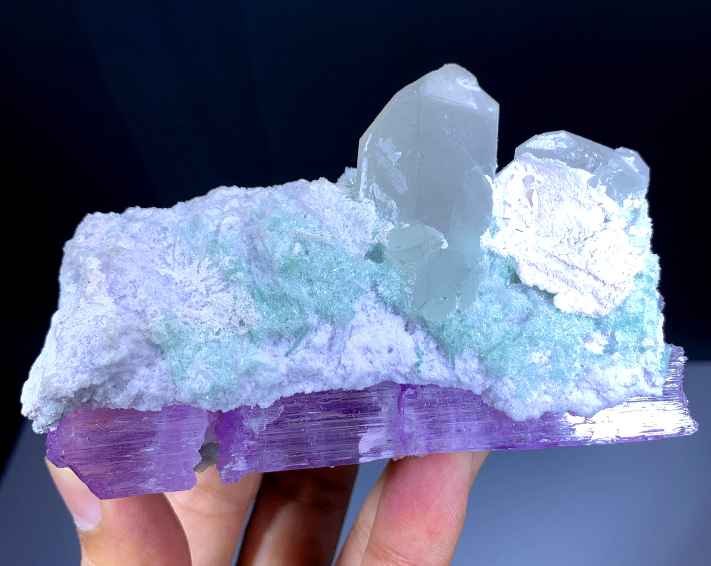 Etched Pink Kunzite with Tourmalines, Quartz and Albite from Afghanistan - 424 gram