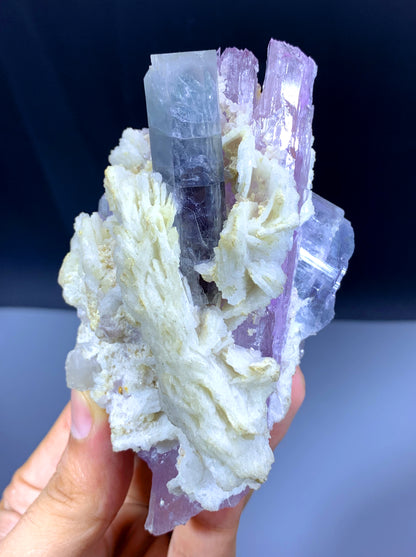 Pink Kunzite with Blue Apatites on Cleavelandite Albite from Afghanistan - 330 grams