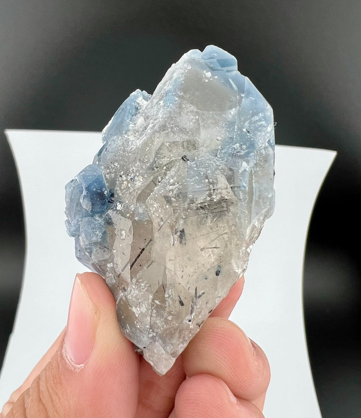 Indicolite Blue Quartz Crystal With Schorl Tourmaline From Afghanistan - 57 Grams