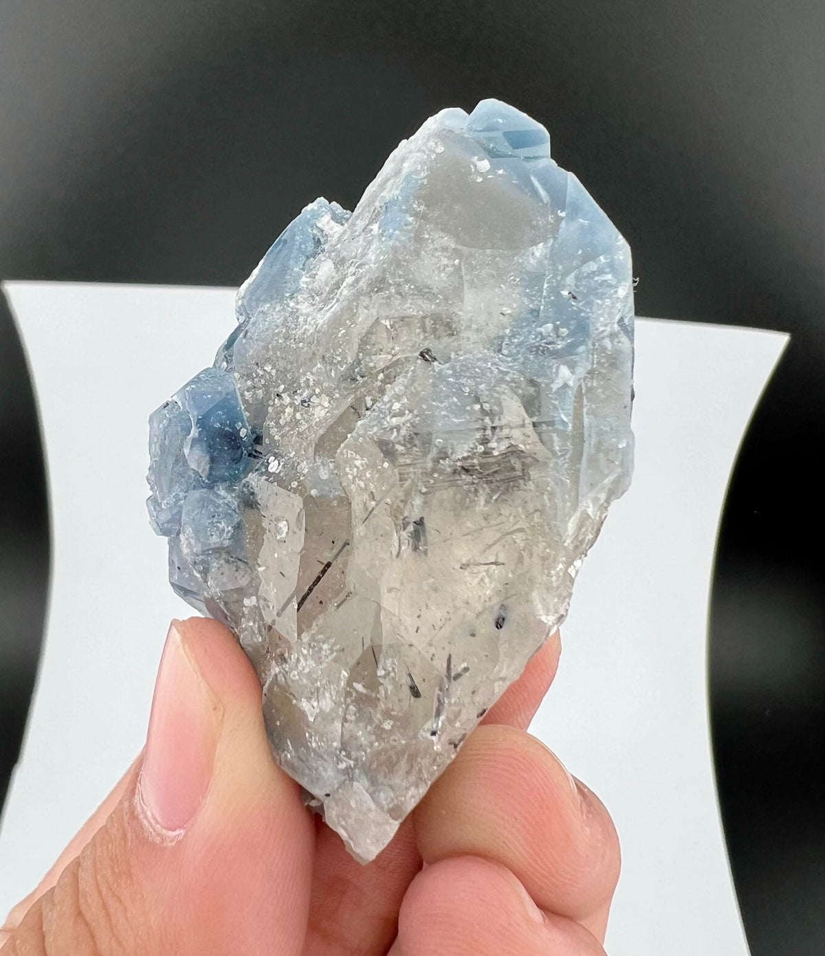 Indicolite Blue Quartz Crystal With Schorl Tourmaline From Afghanistan - 57 Grams