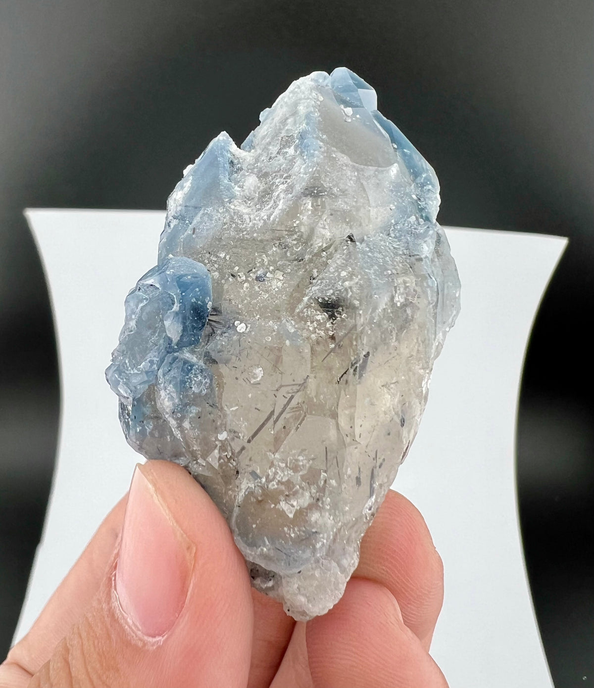 Indicolite Blue Quartz Crystal With Schorl Tourmaline From Afghanistan - 57 Grams