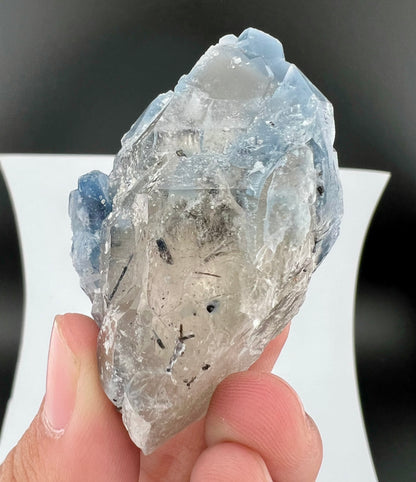 Indicolite Blue Quartz Crystal With Schorl Tourmaline From Afghanistan - 57 Grams