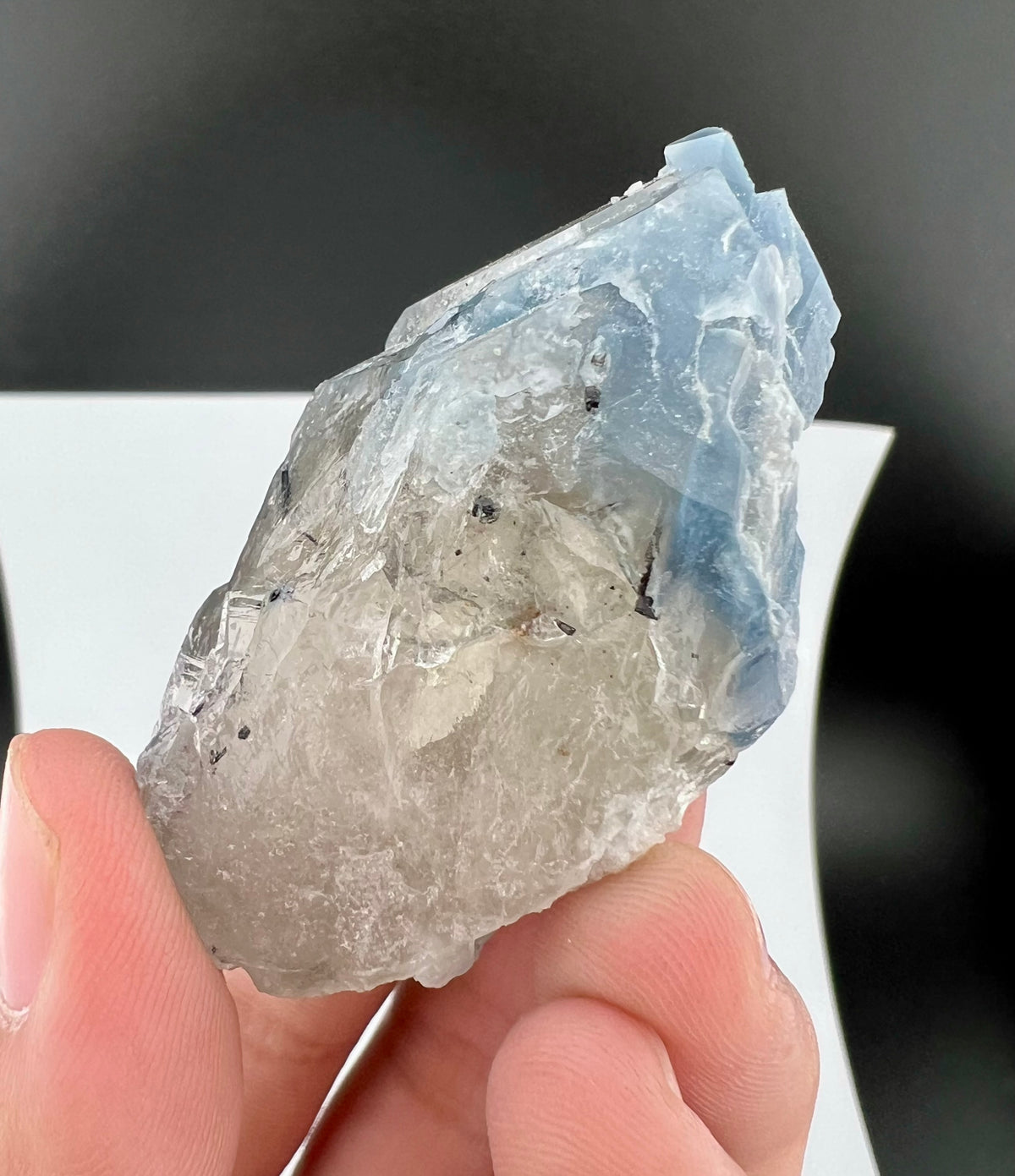 Indicolite Blue Quartz Crystal With Schorl Tourmaline From Afghanistan - 57 Grams