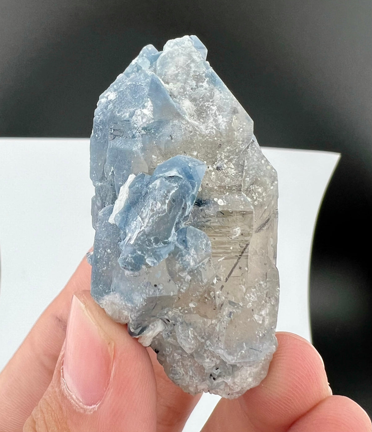 Indicolite Blue Quartz Crystal With Schorl Tourmaline From Afghanistan - 57 Grams