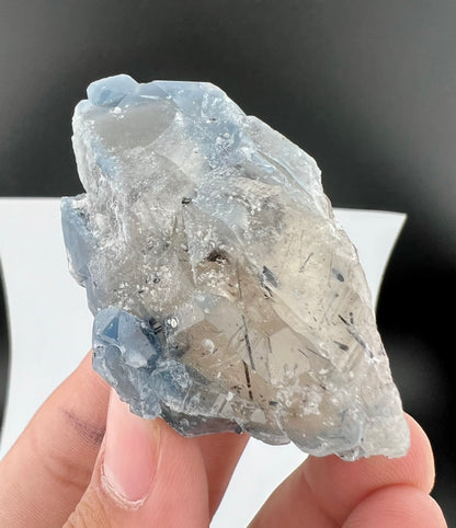 Indicolite Blue Quartz Crystal With Schorl Tourmaline From Afghanistan - 57 Grams