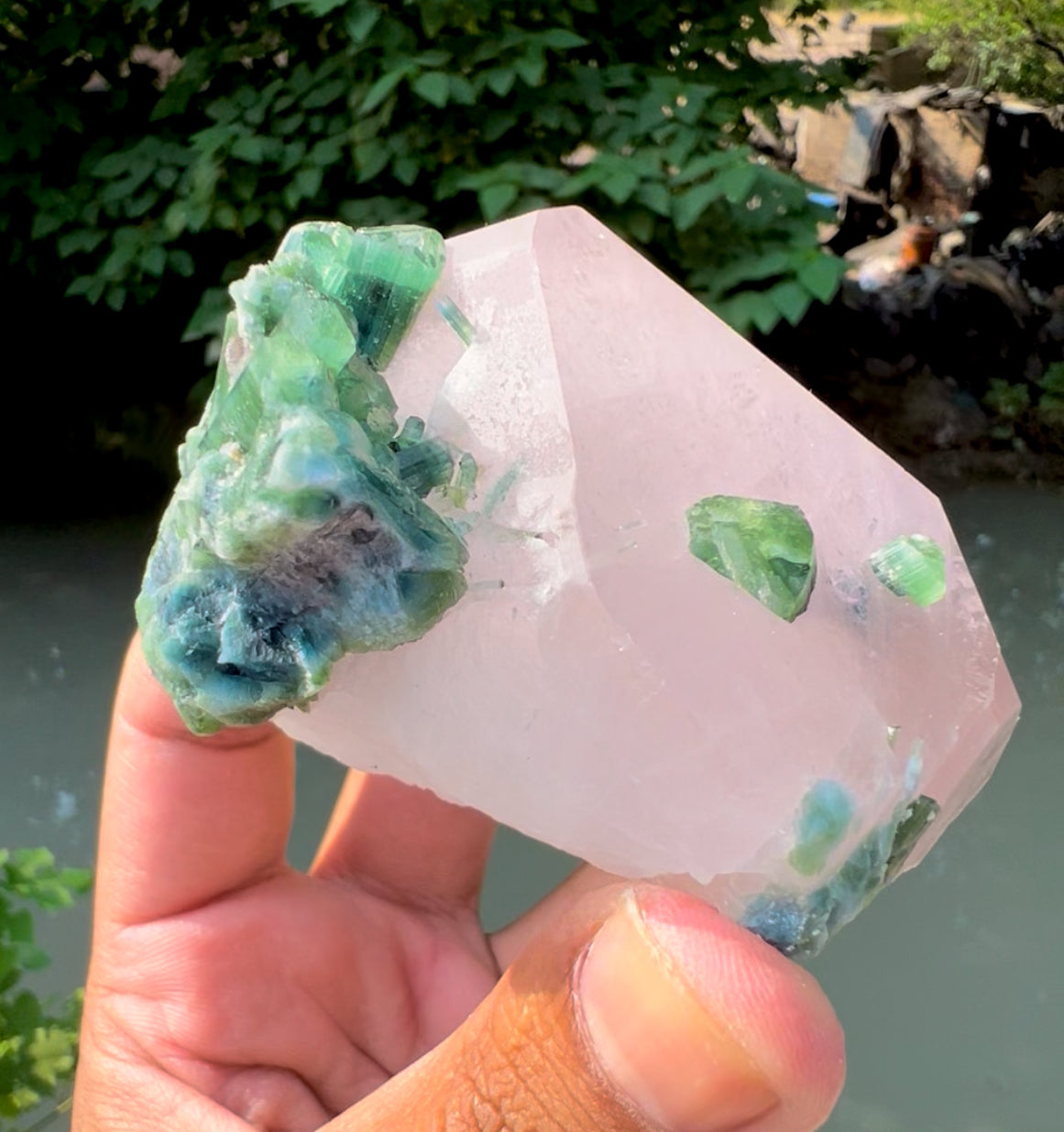 Pink Morganite with Green Tourmalines from Afghanistan - 227 gram