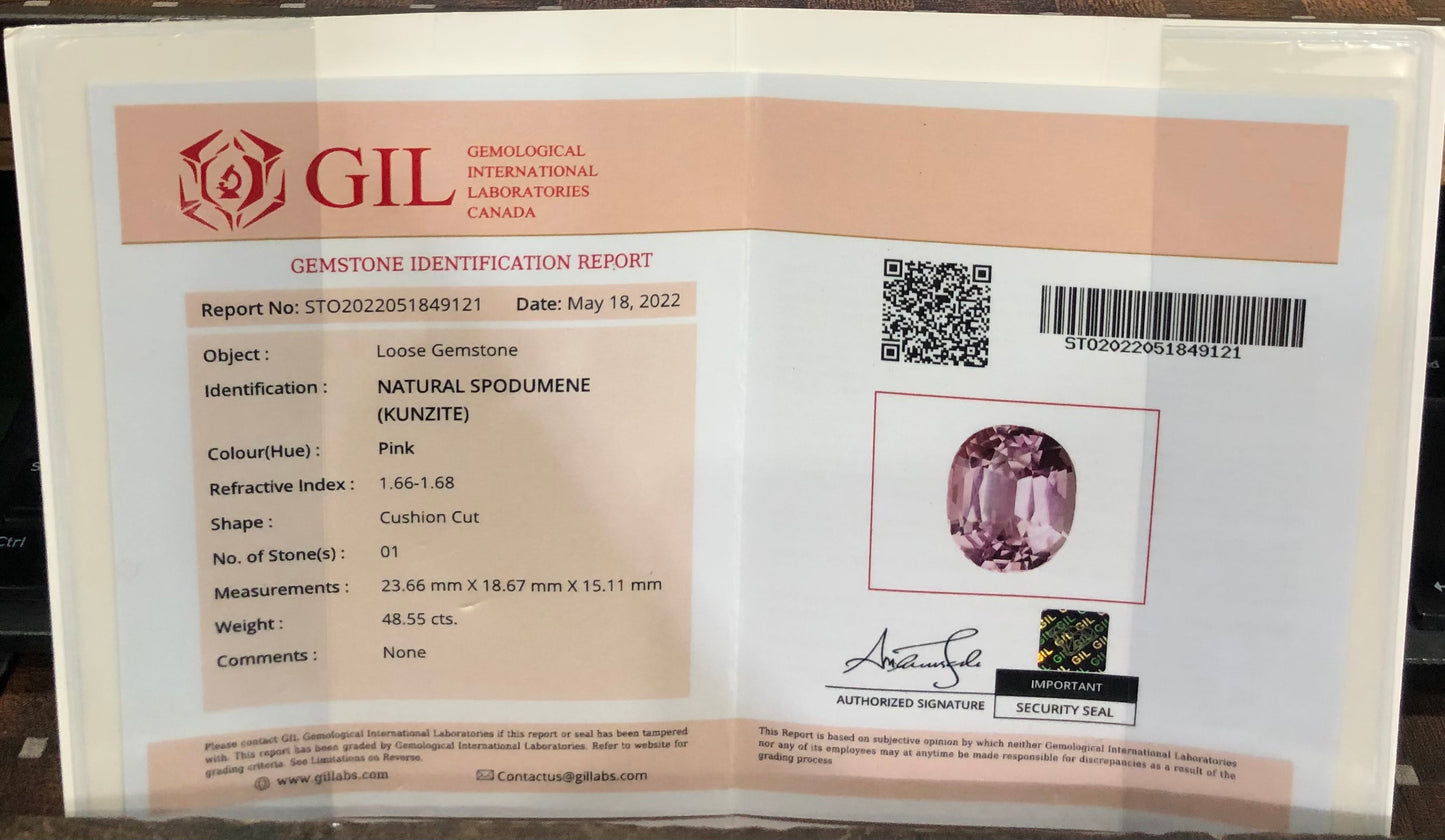 Cusshion Cut Pink Kunzite Gemstone, Loose Gemstone, Kunzite Faceted Cut Stone - 48.55 carat