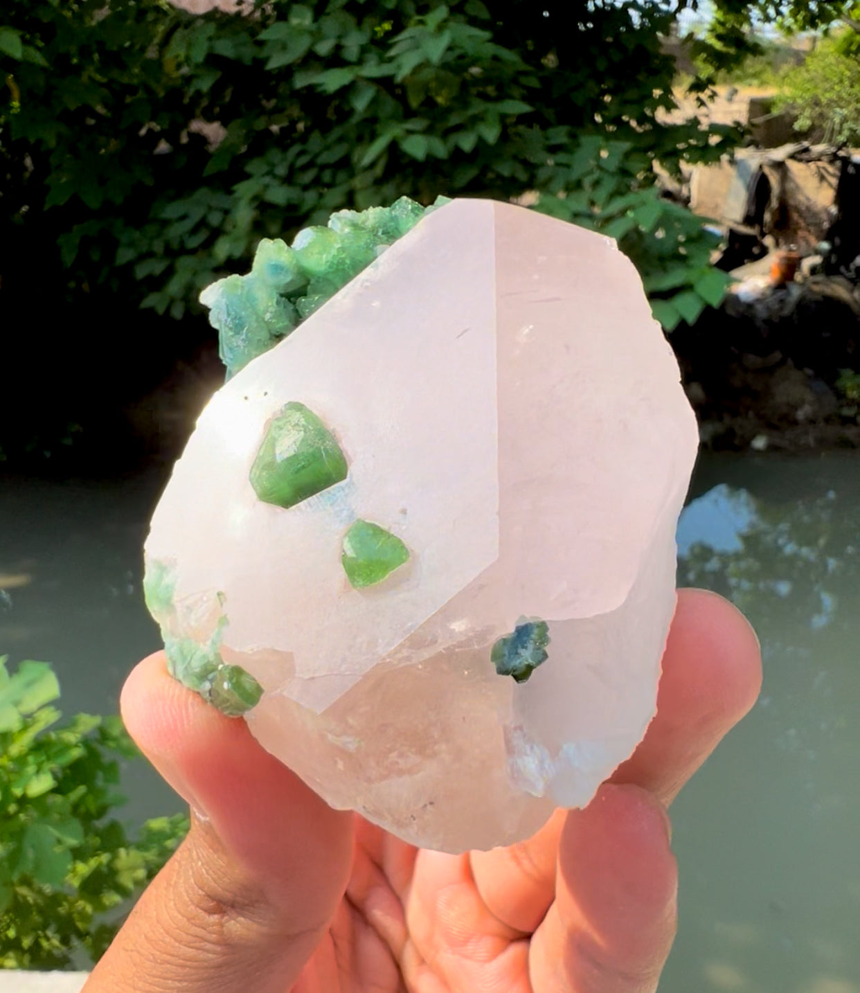 Pink Morganite with Green Tourmalines from Afghanistan - 227 gram
