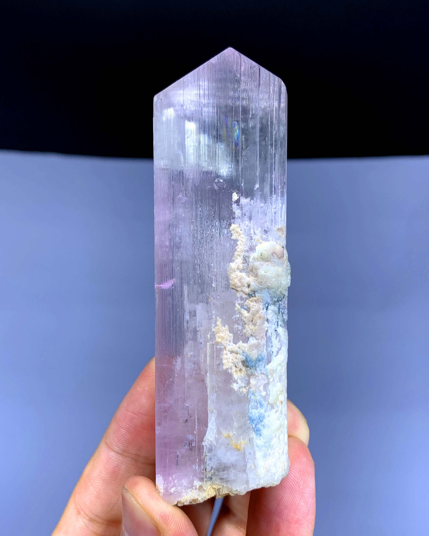 v Shape Terminated Pink Kunzite with Green Tourmalines from Afghanistan - 158 gram