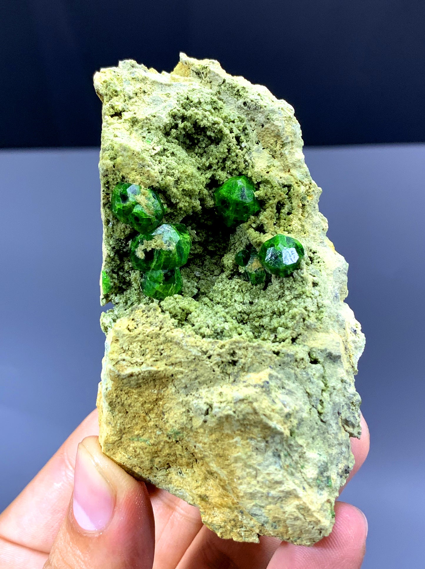 Lush Green Demantoid Garnet Crystals on Matrix - 133 gram