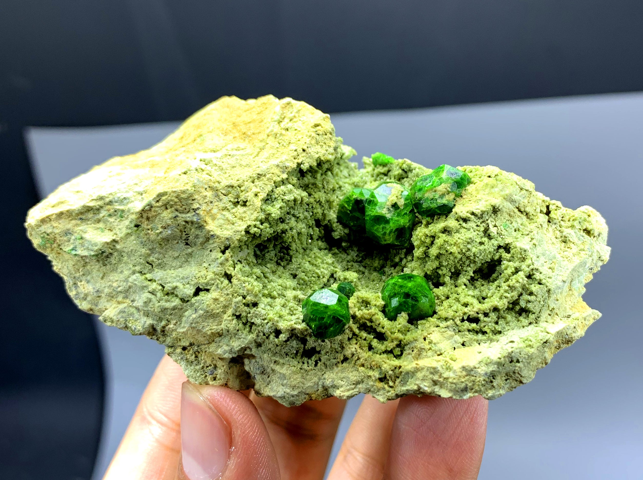 Lush Green Demantoid Garnet Crystals on Matrix - 133 gram