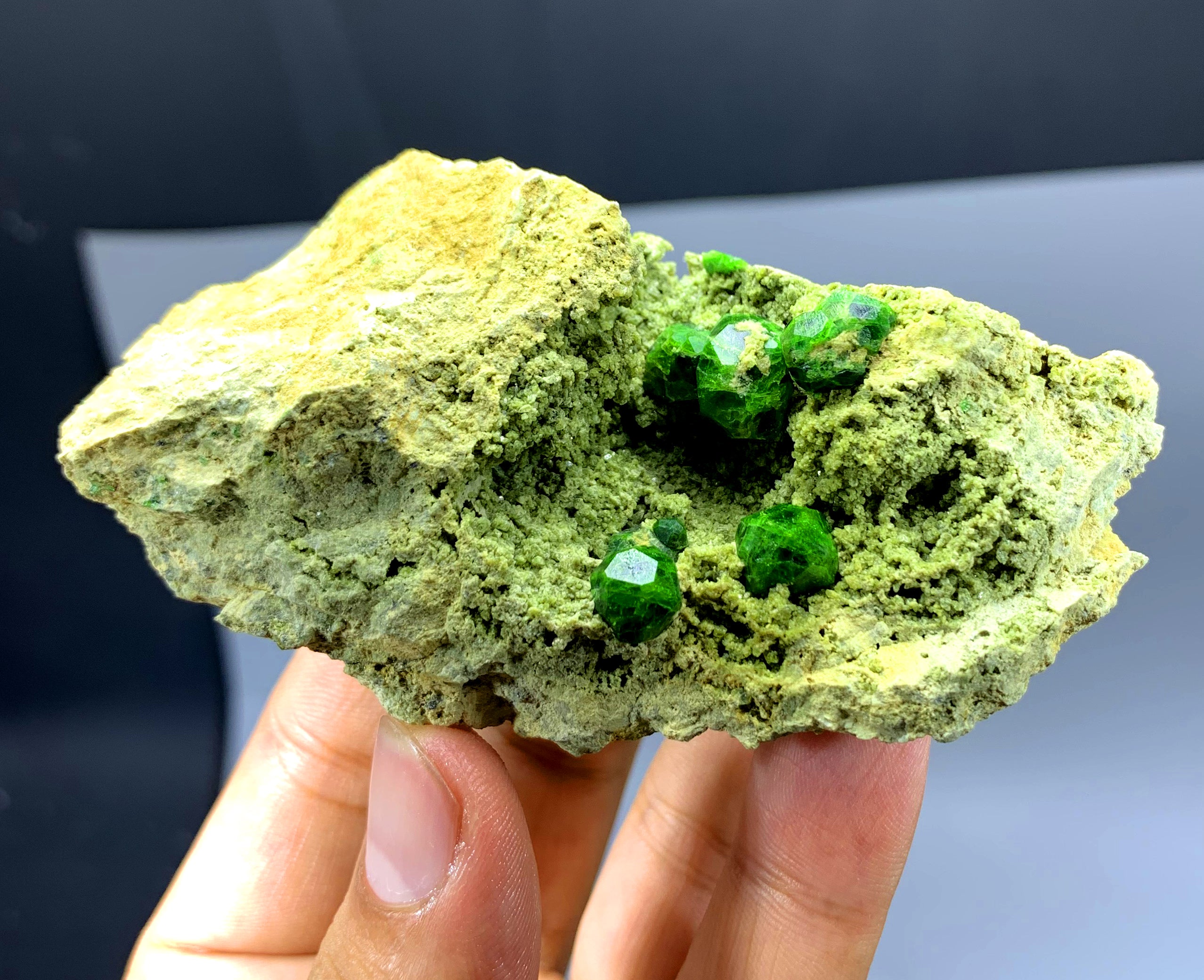 Lush Green Demantoid Garnet Crystals on Matrix - 133 gram