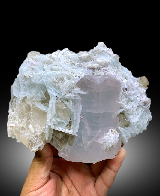 Huge Size AquaMorganite with Smoky Quartz and Cleavelandite Albite, AquaMorganite Specimen - 1542 gram