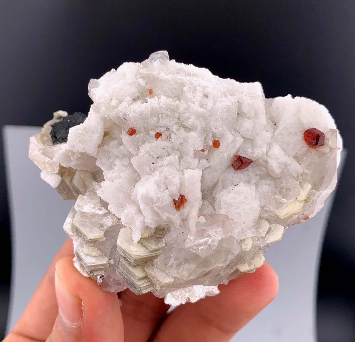 Orange Garnet Crystals With Quartz and Mica On Matrix From Pakistan - 124 Grams