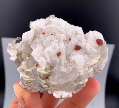 Orange Garnet Crystals With Quartz and Mica On Matrix From Pakistan - 124 Grams