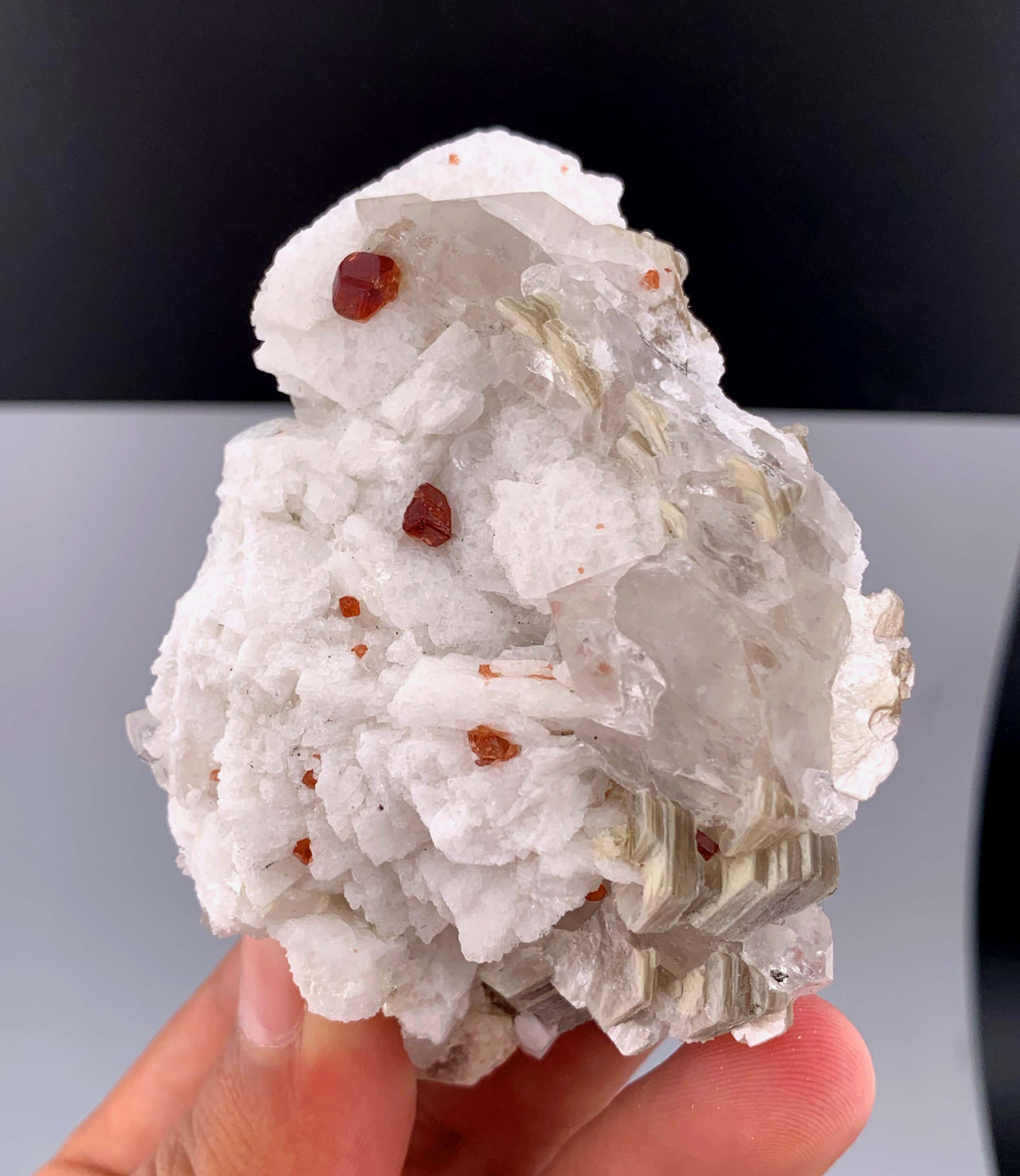 Orange Garnet Crystals With Quartz and Mica On Matrix From Pakistan - 124 Grams
