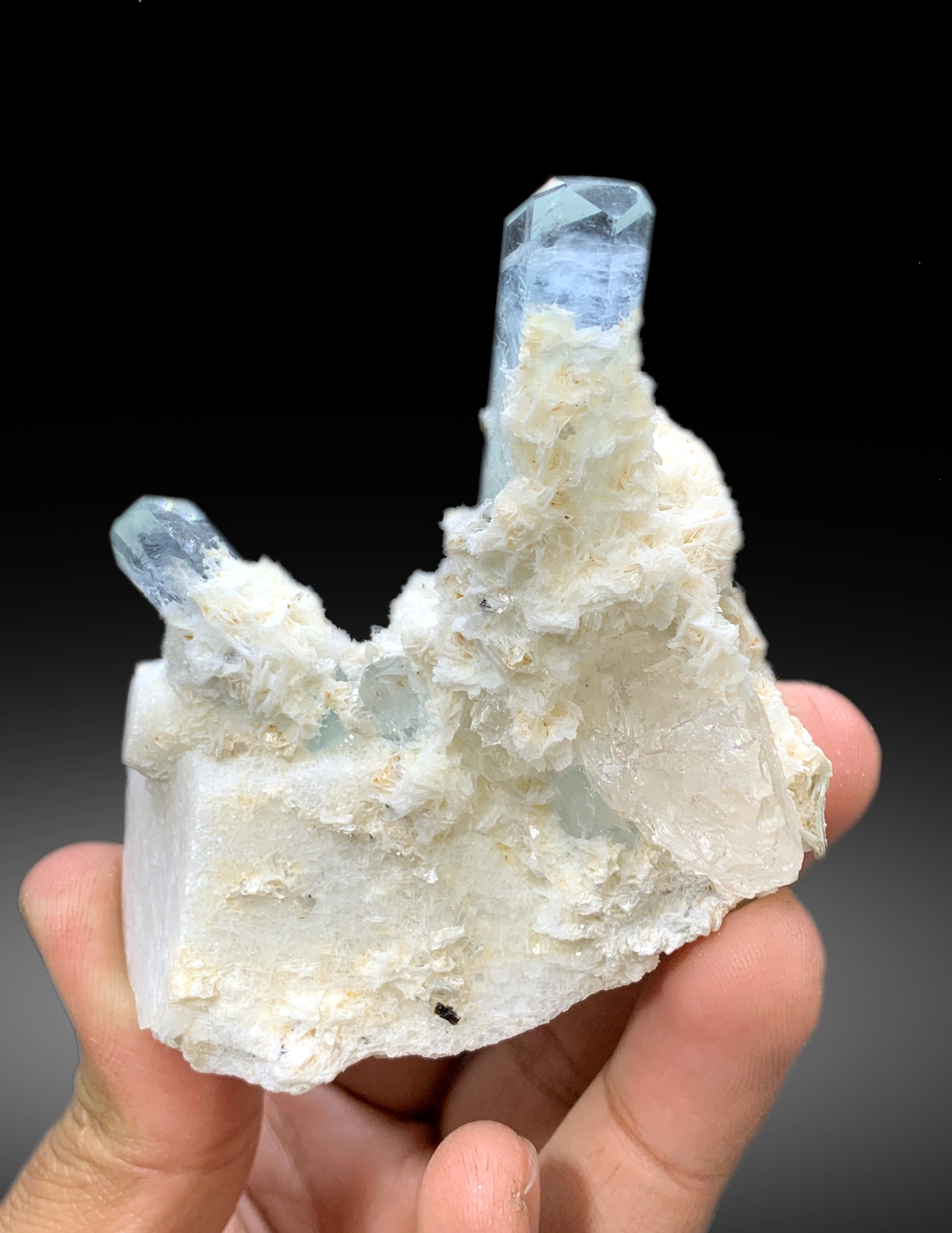 Sky Blue Aquamarine Crystals with Topaz, Schorl and Feldspar Specimen from Pakistan - 182 gram