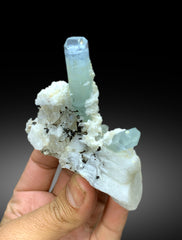 Sky Blue Aquamarine Crystals with Topaz, Schorl and Feldspar Specimen from Pakistan - 182 gram