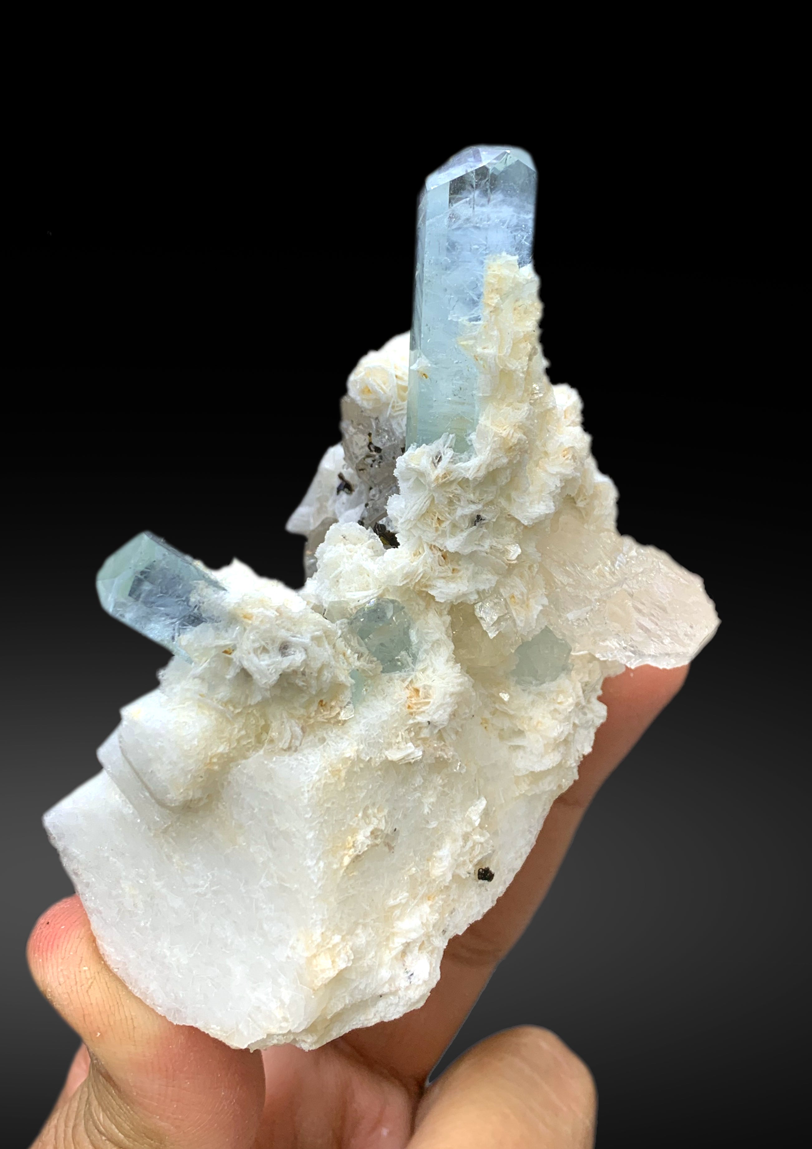 Sky Blue Aquamarine Crystals with Topaz, Schorl and Feldspar Specimen from Pakistan - 182 gram