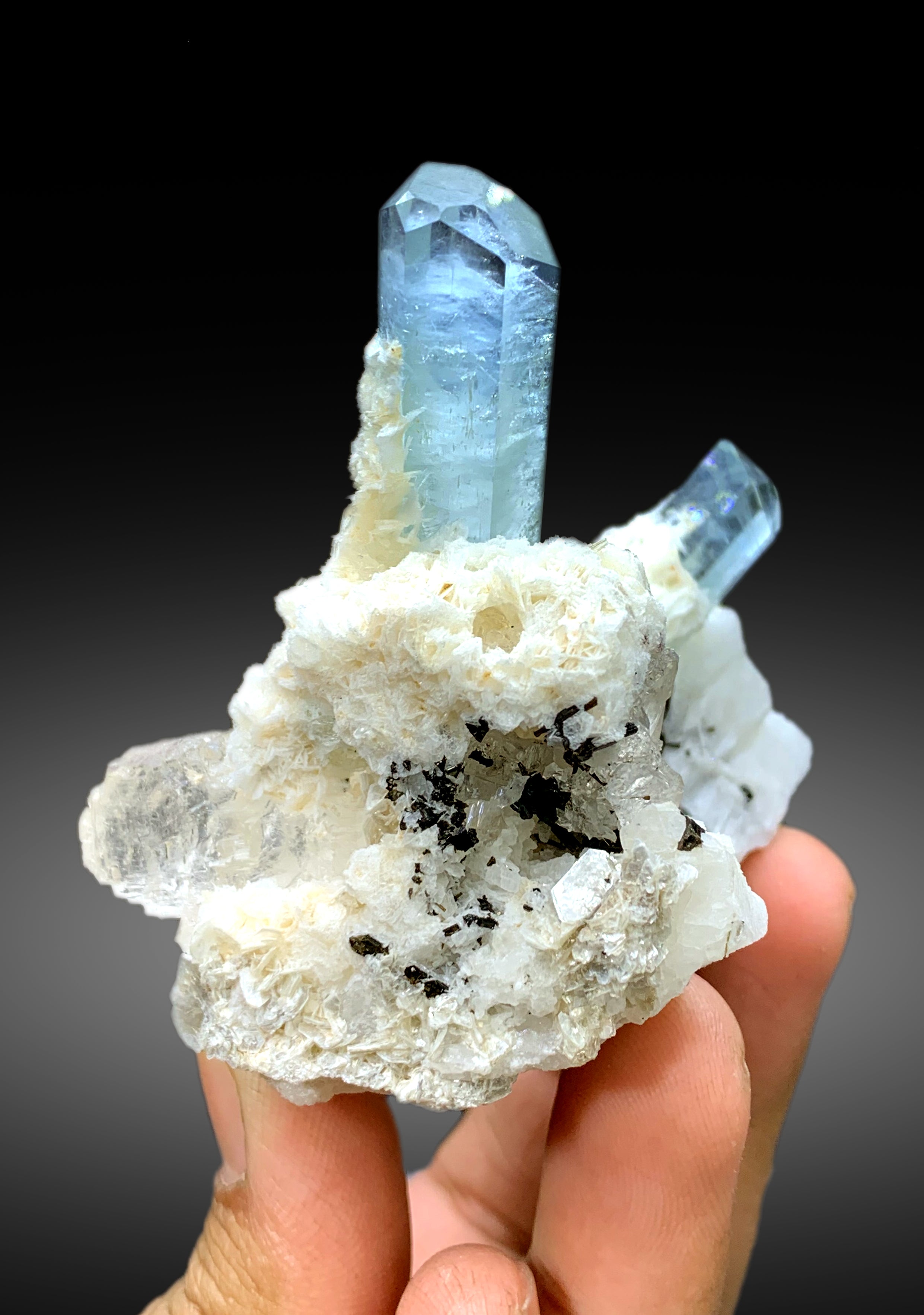 Sky Blue Aquamarine Crystals with Topaz, Schorl and Feldspar Specimen from Pakistan - 182 gram