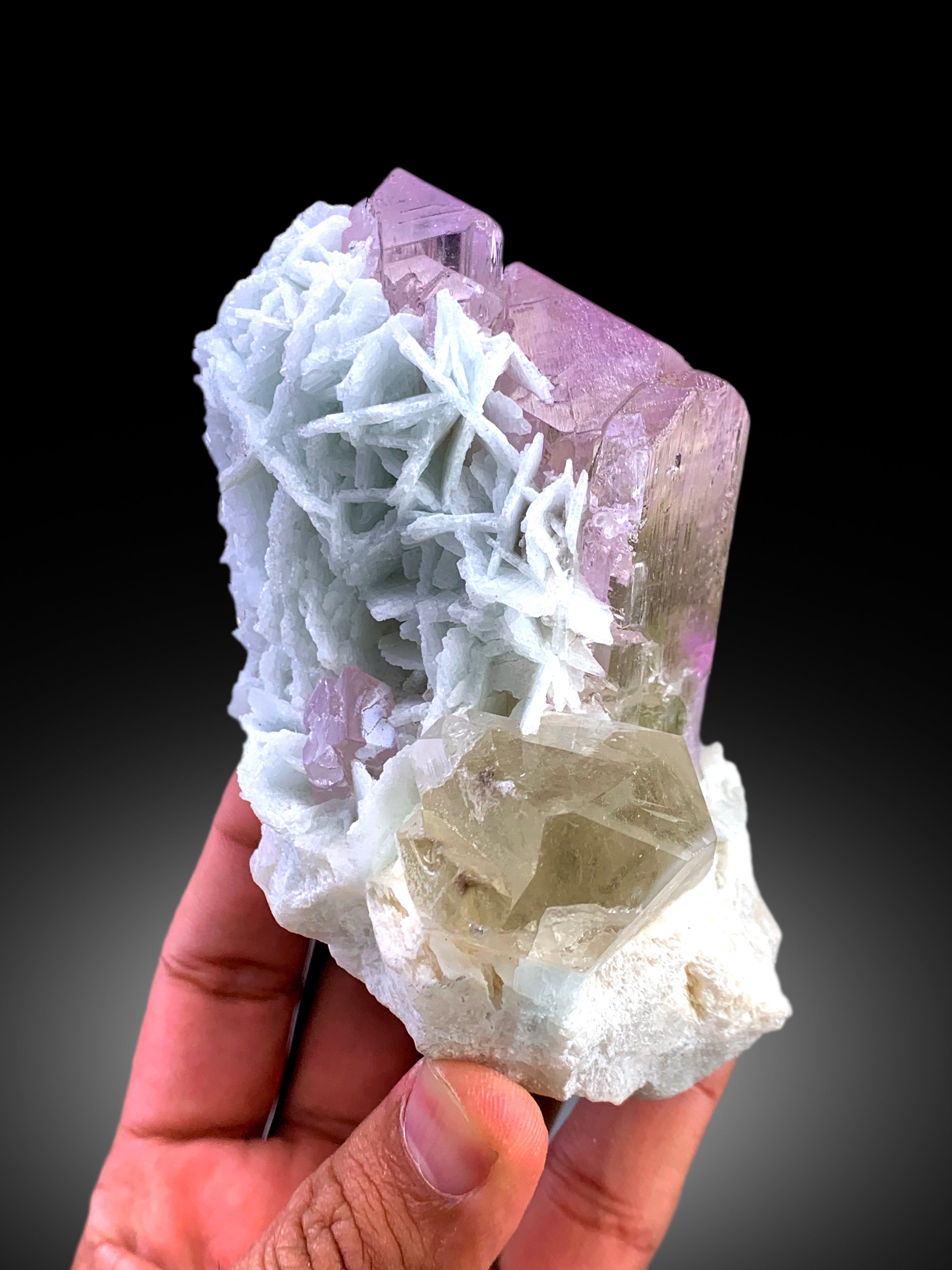 Kunzite Specimen with Quartz and Clevlandite Albite, Bicolor Kunzite Crystal, Kunzite stone, Mineral Specimen, Pink Kunzite crystals, 502 g