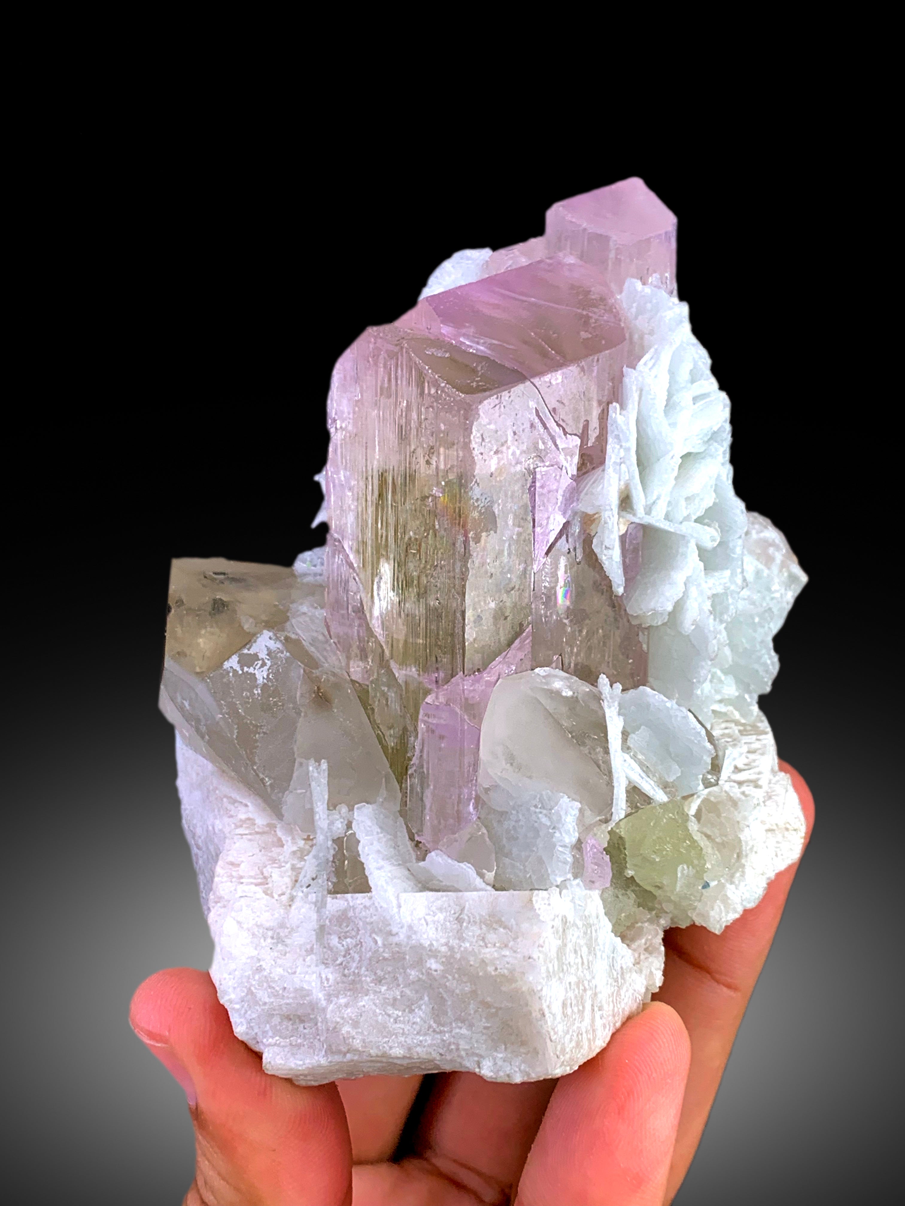 Kunzite Specimen with Quartz and Clevlandite Albite, Bicolor Kunzite Crystal, Kunzite stone, Mineral Specimen, Pink Kunzite crystals, 502 g