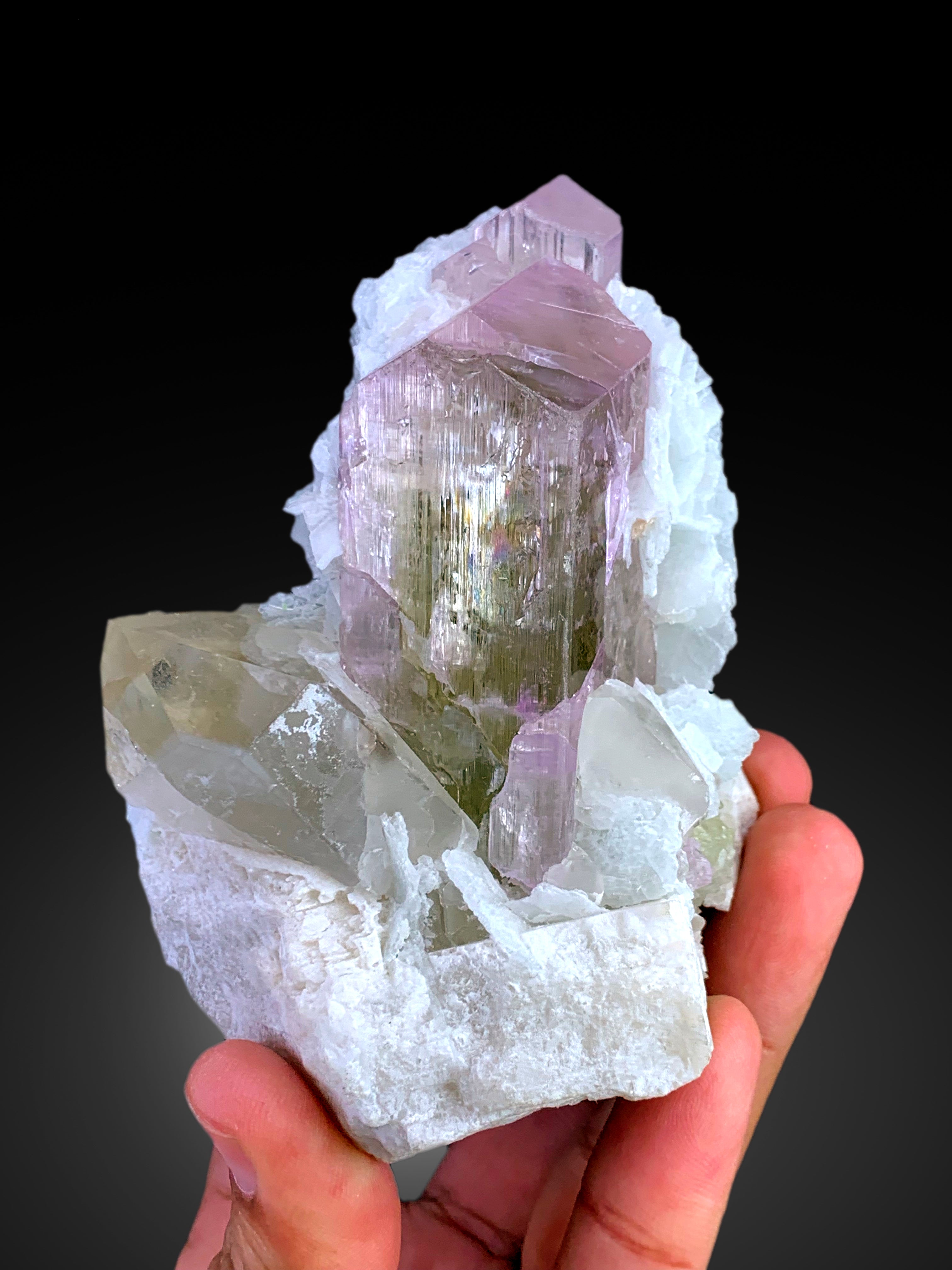 Kunzite Specimen with Quartz and Clevlandite Albite, Bicolor Kunzite Crystal, Kunzite stone, Mineral Specimen, Pink Kunzite crystals, 502 g