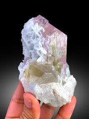 Kunzite Specimen with Quartz and Clevlandite Albite, Bicolor Kunzite Crystal, Kunzite stone, Mineral Specimen, Pink Kunzite crystals, 502 g