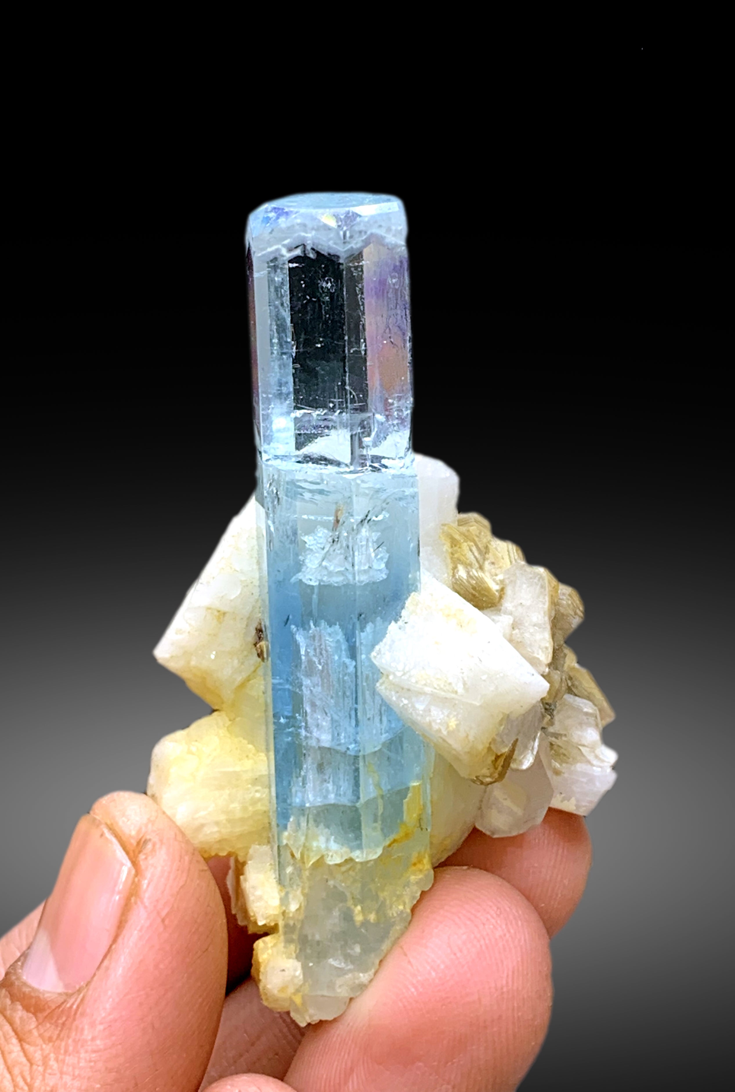 Transparent Sky Blue Aquamarine on Mica and Albite from Pakistan - 50 gram