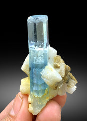 Transparent Sky Blue Aquamarine on Mica and Albite from Pakistan - 50 gram