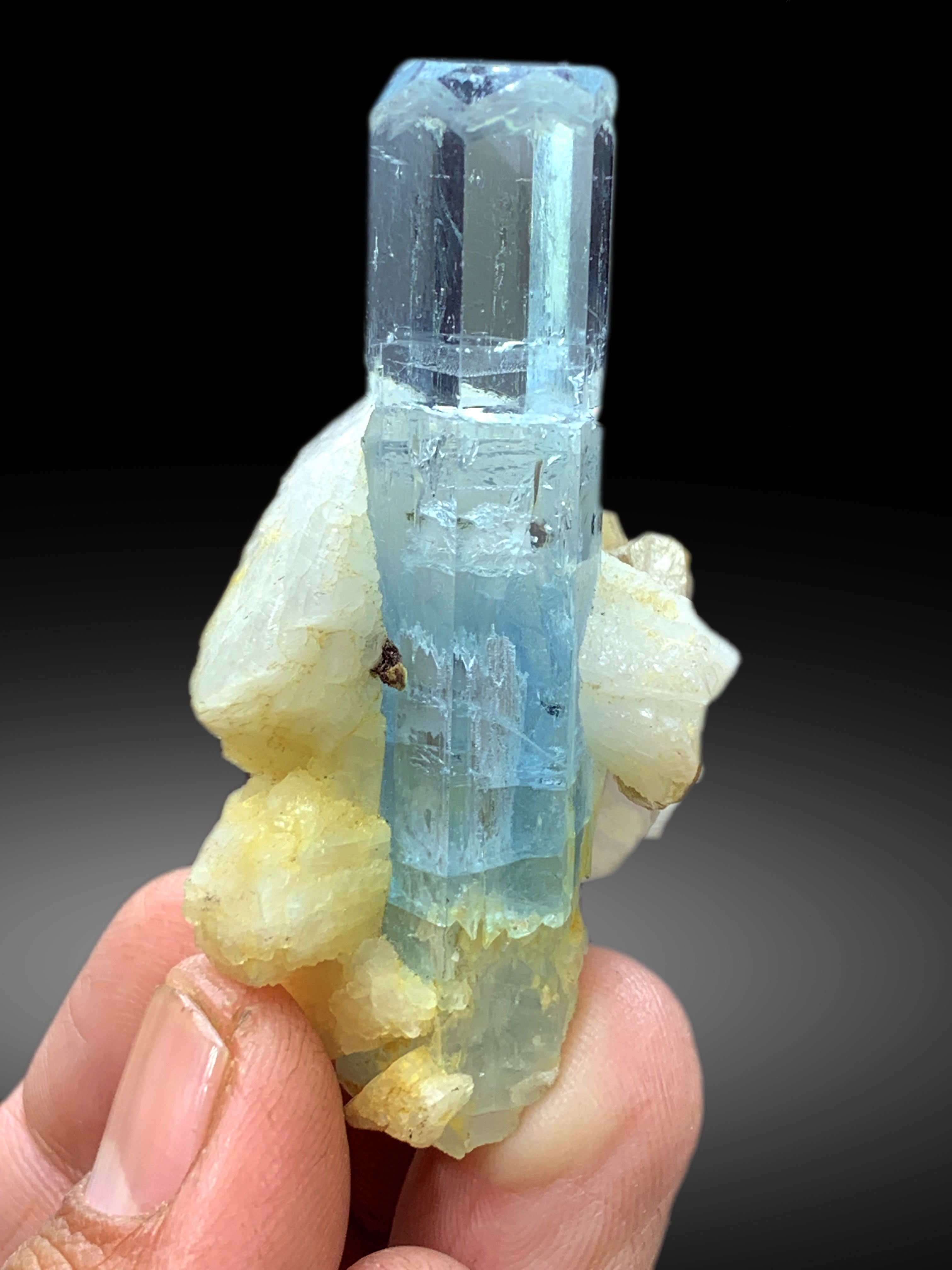 Transparent Sky Blue Aquamarine on Mica and Albite from Pakistan - 50 gram