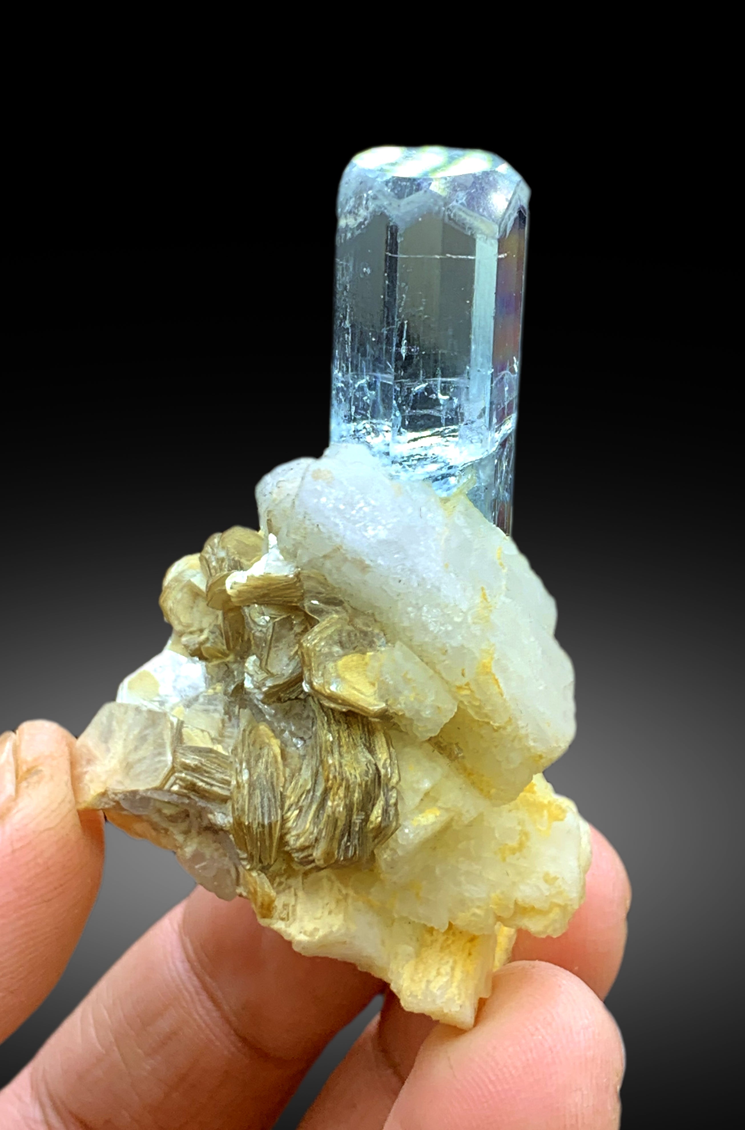 Transparent Sky Blue Aquamarine on Mica and Albite from Pakistan - 50 gram