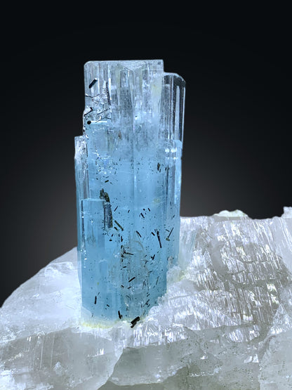 Blue Aquamarine Crystals on Quartz with Schorl Spray from Shigar valley Pakistan - 1066 grams