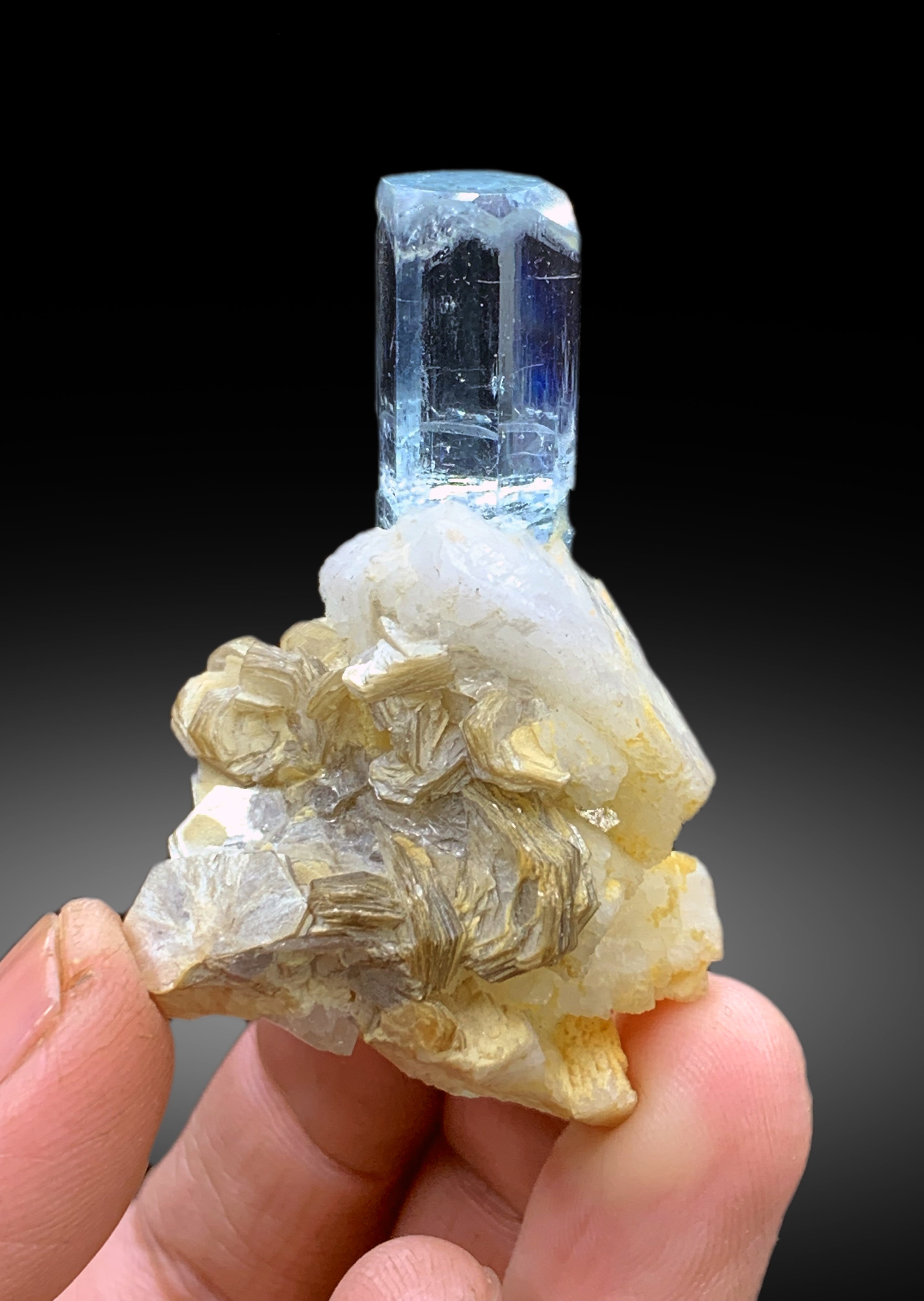 Transparent Sky Blue Aquamarine on Mica and Albite from Pakistan - 50 gram