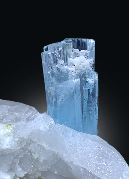 Blue Aquamarine Crystals on Quartz with Schorl Spray from Shigar valley Pakistan - 1066 grams