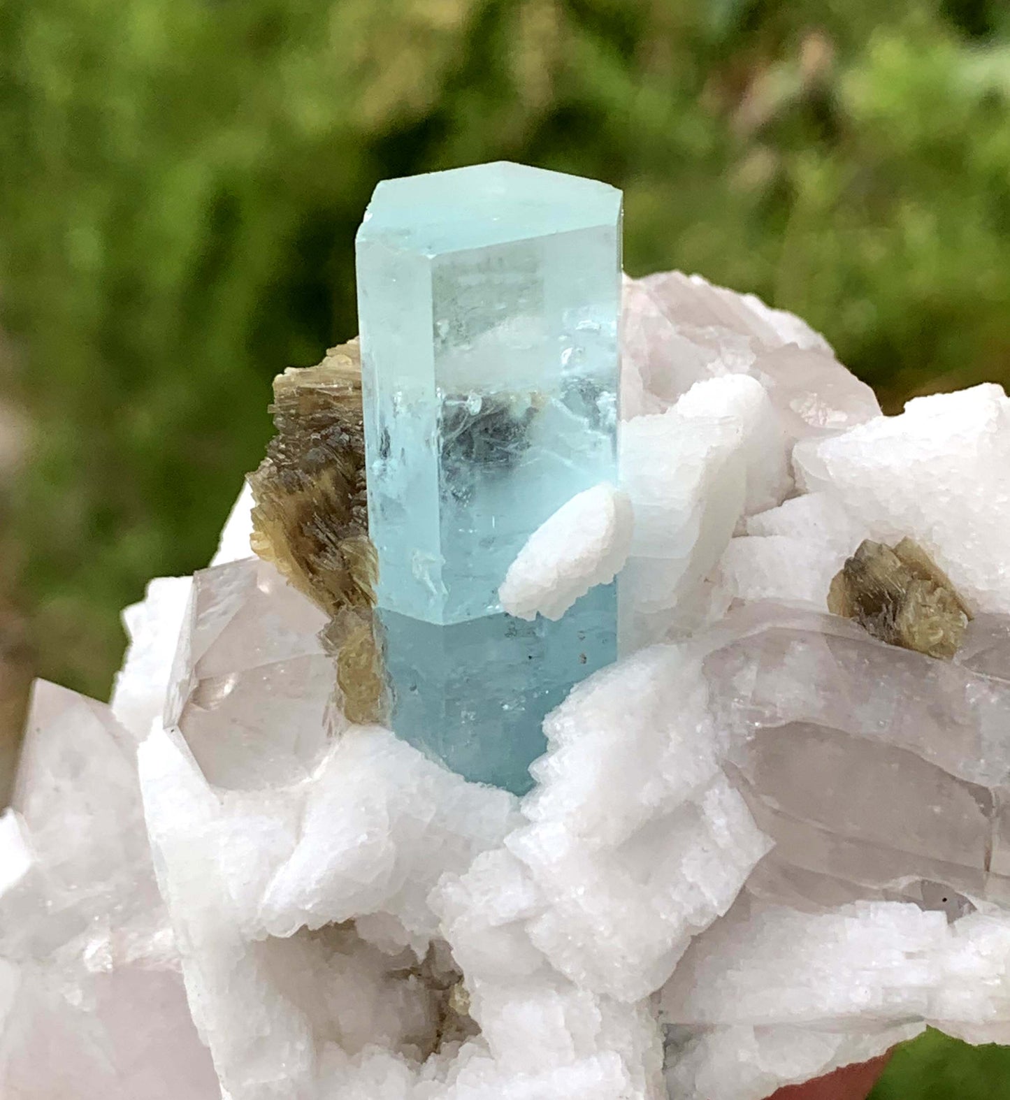 Transparent Blue Aquamarine on Quartz Mica and Feldspar from Shigar valley Pakistan - 212 gram