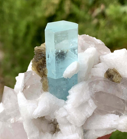 Transparent Blue Aquamarine on Quartz Mica and Feldspar from Shigar valley Pakistan - 212 gram