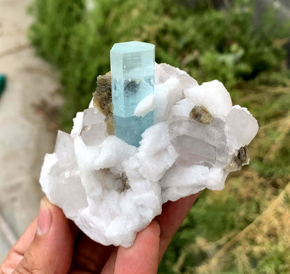 Transparent Blue Aquamarine on Quartz Mica and Feldspar from Shigar valley Pakistan - 212 gram
