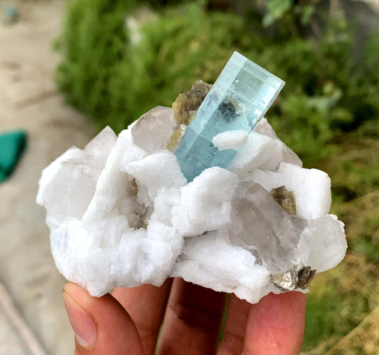 Transparent Blue Aquamarine on Quartz Mica and Feldspar from Shigar valley Pakistan - 212 gram