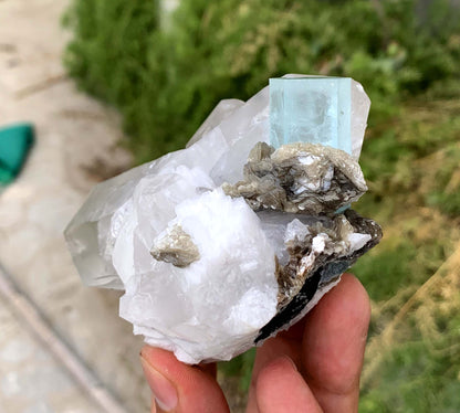 Sky Blue Aquamarine on Quartz from Shigar valley Pakistan - 407 gram