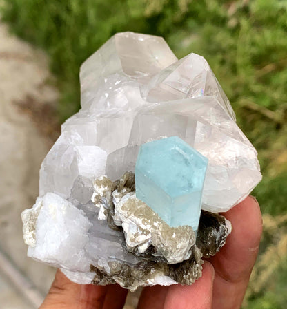 Sky Blue Aquamarine on Quartz from Shigar valley Pakistan - 407 gram