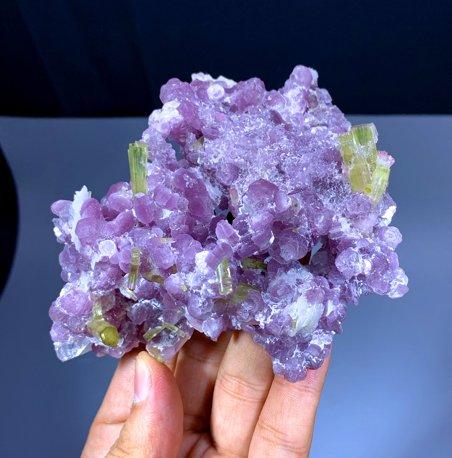 Watermelon Tourmaline Crystals with Topaz on Pink Lepidolite from Afghanistan - 327 gram