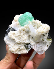 Green Fluorite with Quartz on Albite from Pakistan - 323 gram