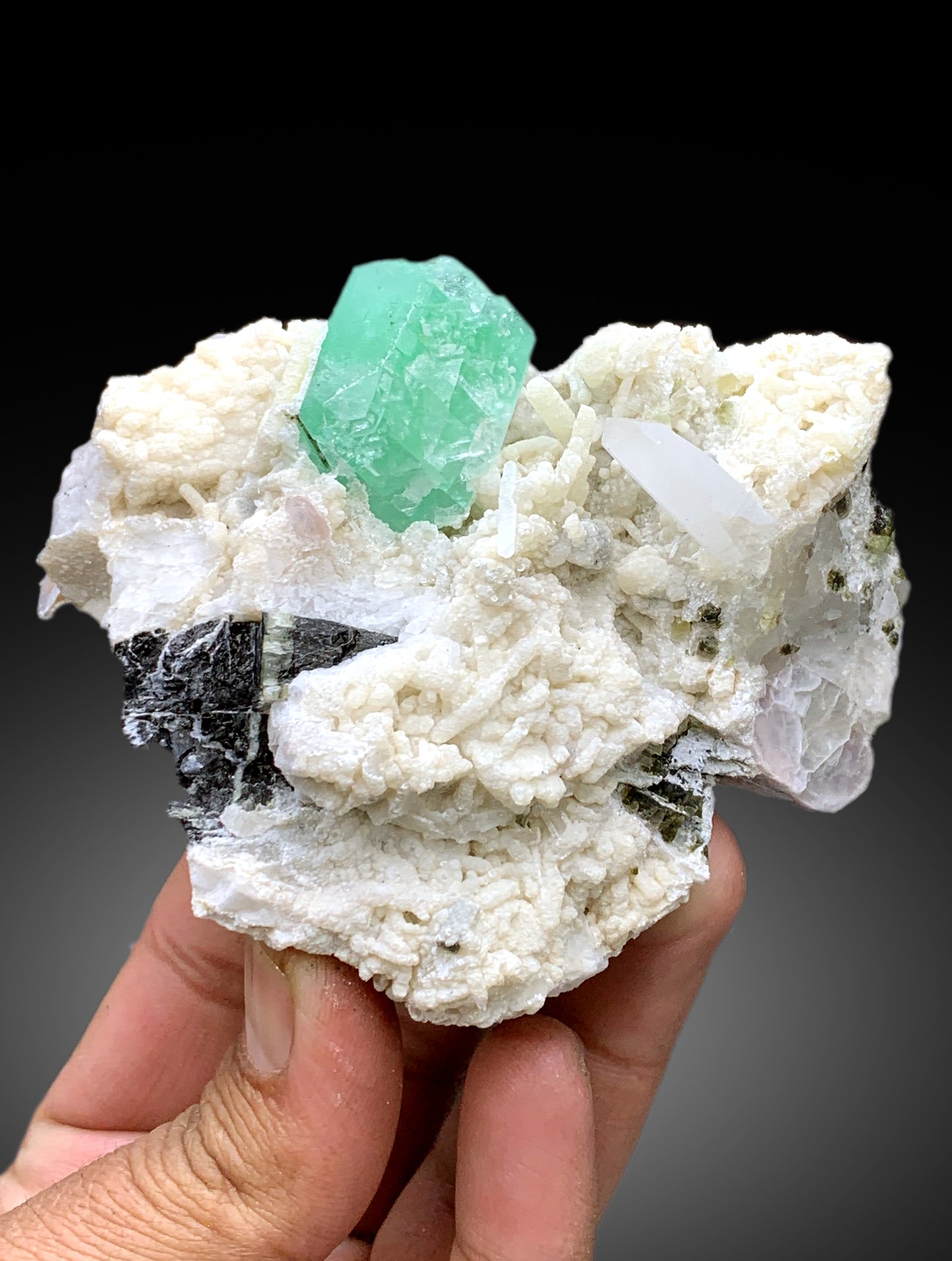 Green Fluorite with Quartz on Albite from Pakistan - 323 gram