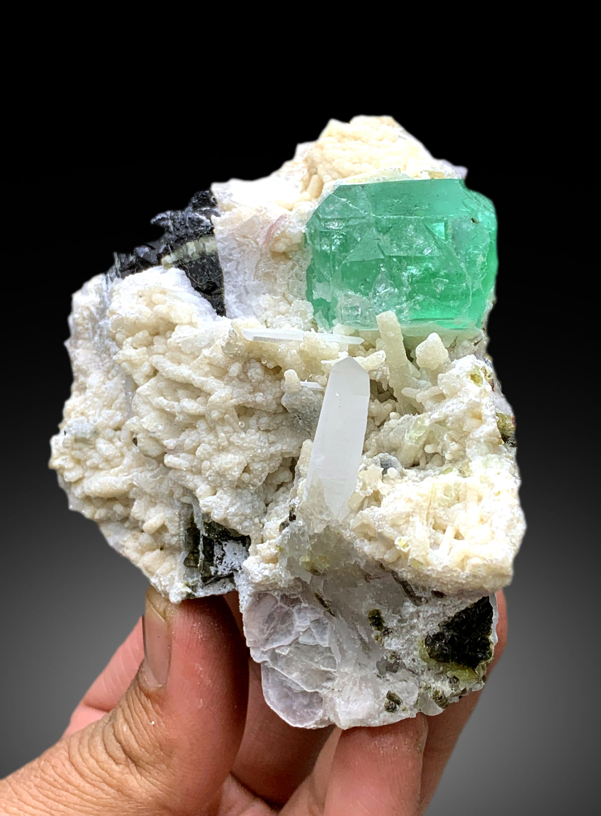 Green Fluorite with Quartz on Albite from Pakistan - 323 gram