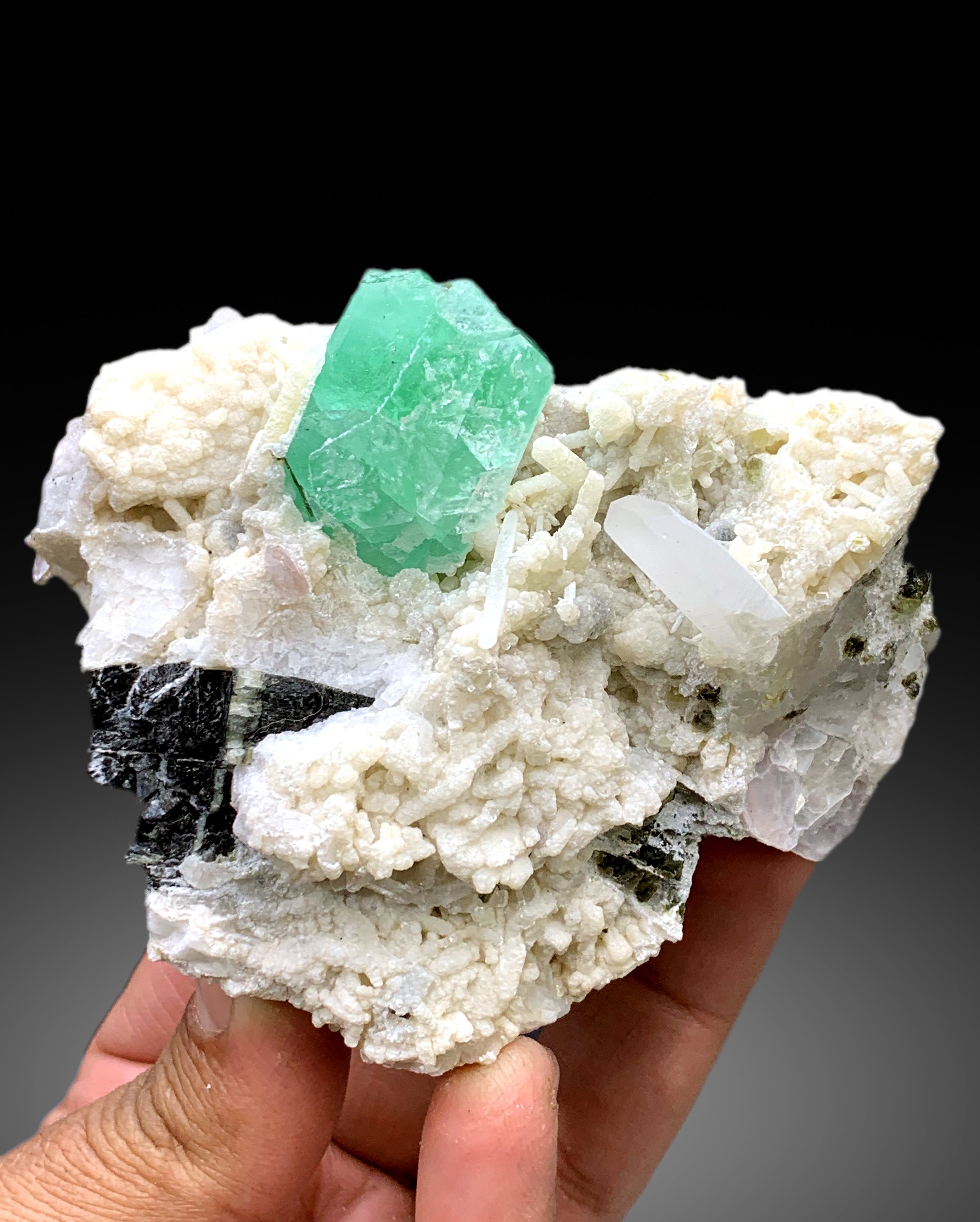 Green Fluorite with Quartz on Albite from Pakistan - 323 gram