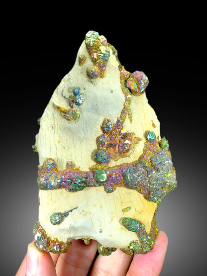 Natural Rainbow Color Pyrite on Yellow Limonite, Pyrite Crystals, Raw Mineral, Pyrite Specimen - 460 gram